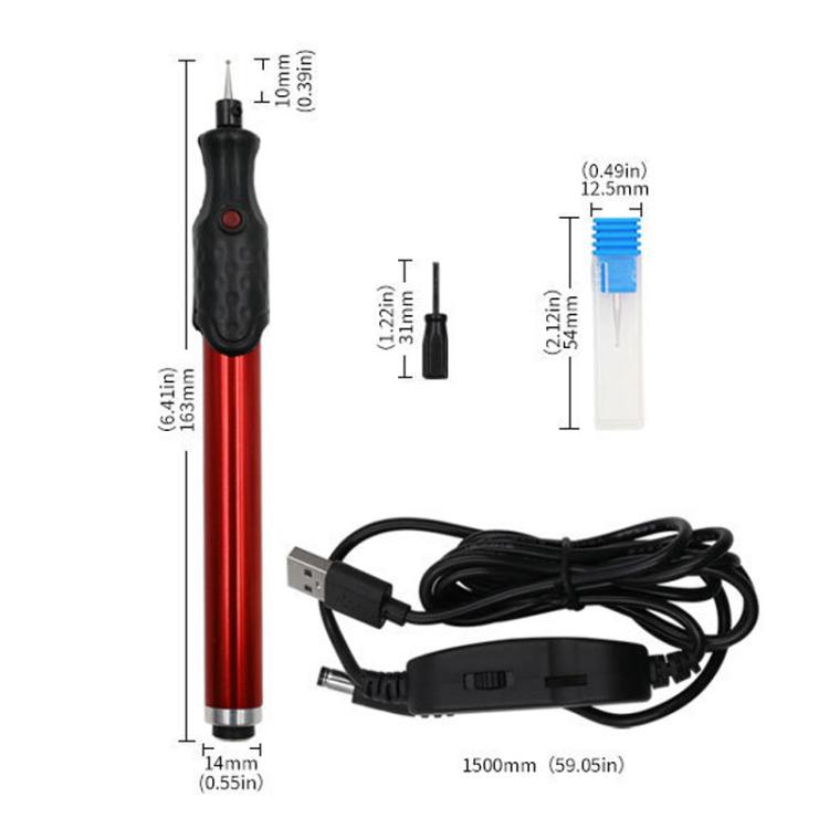 Aluminum Alloy USB Speed Adjustable Electric Grinder Pen 5V Metal Engraving and Carving DIY Tool - Red