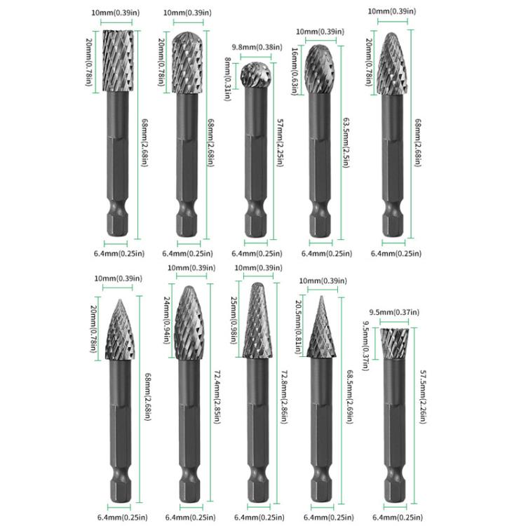 DX1009 Double Groove Alloy Steel Rotary File Woodworking Carving / Reaming / Slotting Grinding Head