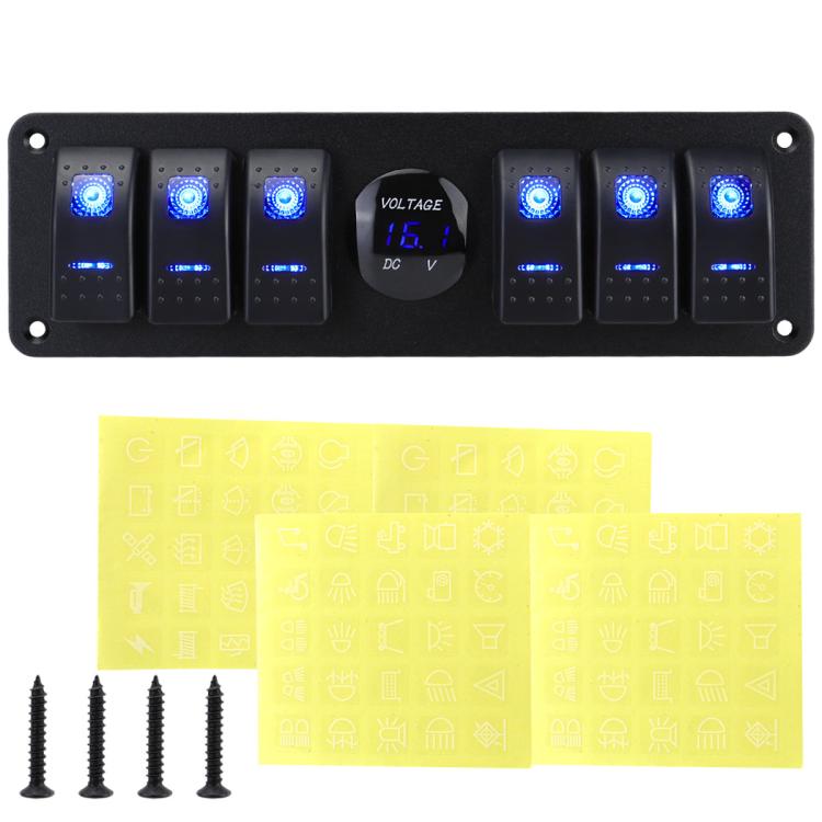 Waterproof Switch Panel For Vehicles And Ships With Digital Voltage Display - Blue