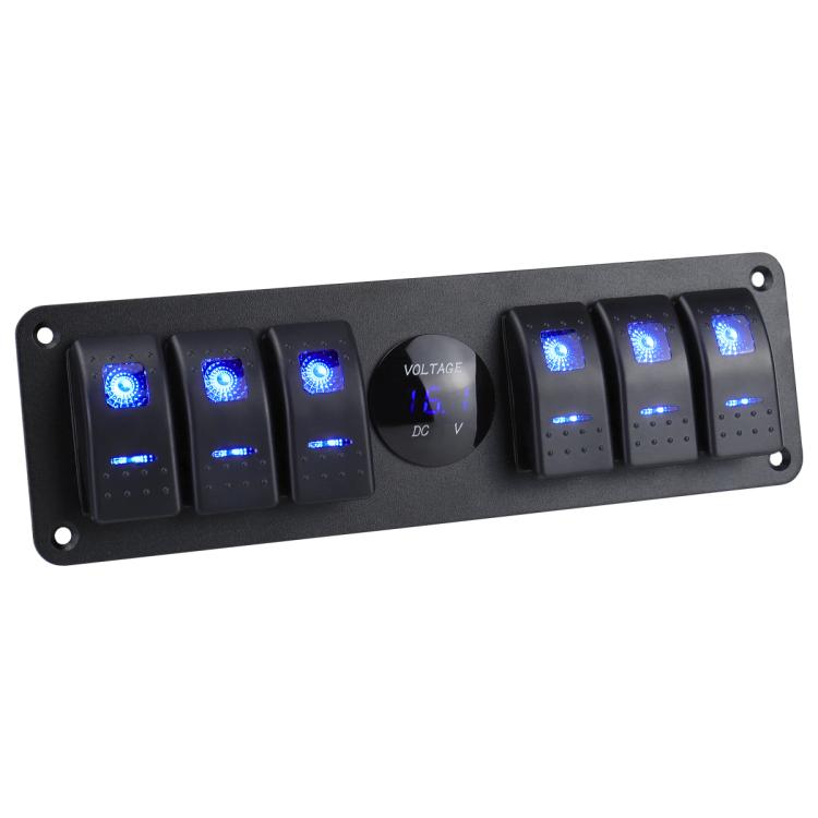 Waterproof Switch Panel For Vehicles And Ships With Digital Voltage Display - Blue
