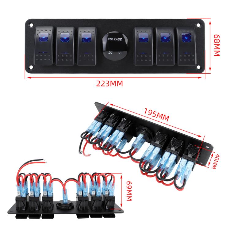 Waterproof Switch Panel For Vehicles And Ships With Digital Voltage Display - Blue