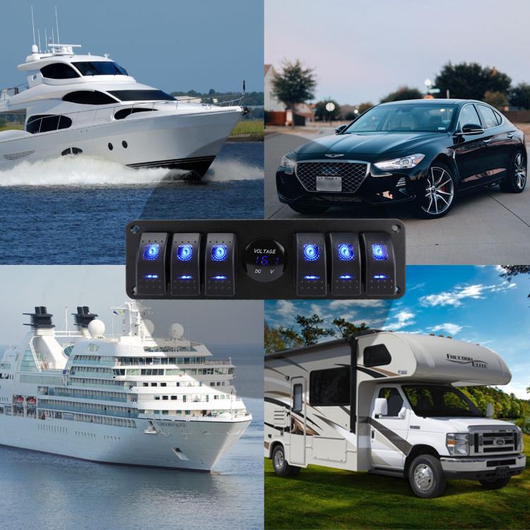 Waterproof Switch Panel For Vehicles And Ships With Digital Voltage Display - Blue