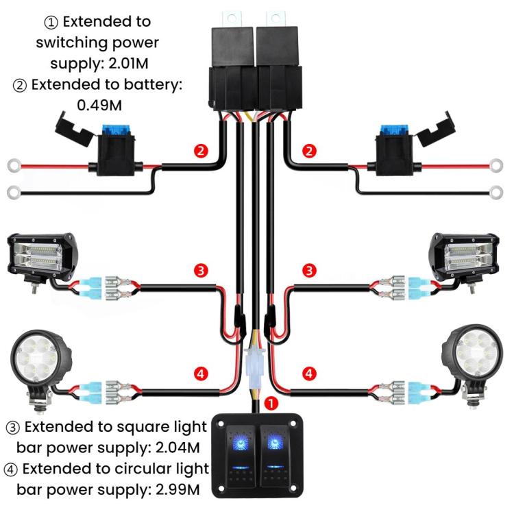 12V Power Switch Control LED Light Strip Wiring Harness Kit With Fuse, Specification: 2-key