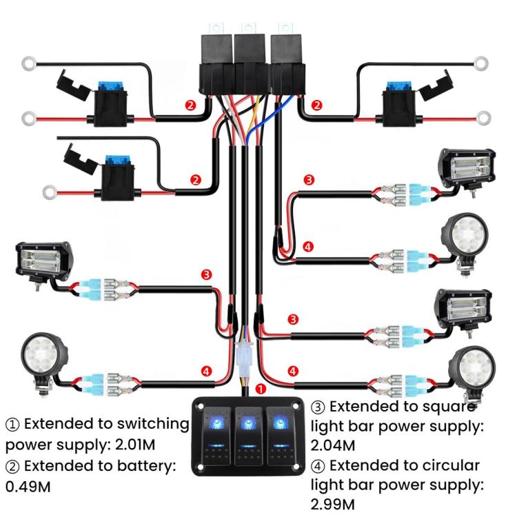 12V Power Switch Control LED Light Strip Wiring Harness Kit With Fuse, Specification: 3-key