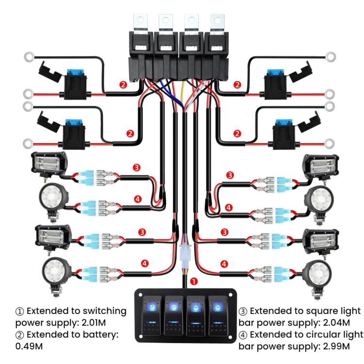 12V Power Switch Control LED Light Strip Wiring Harness Kit With Fuse, Specification: 4-key