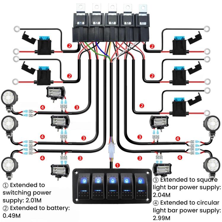 12V Power Switch Control LED Light Strip Wiring Harness Kit With Fuse, Specification: 5-key