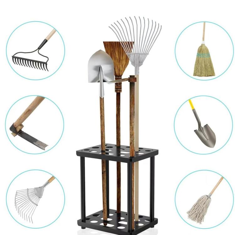 Double Layer Metal Storage Rack Shelf Powder Coated Rustic Tool Rack Hoe Broom Shovel Storage Rack