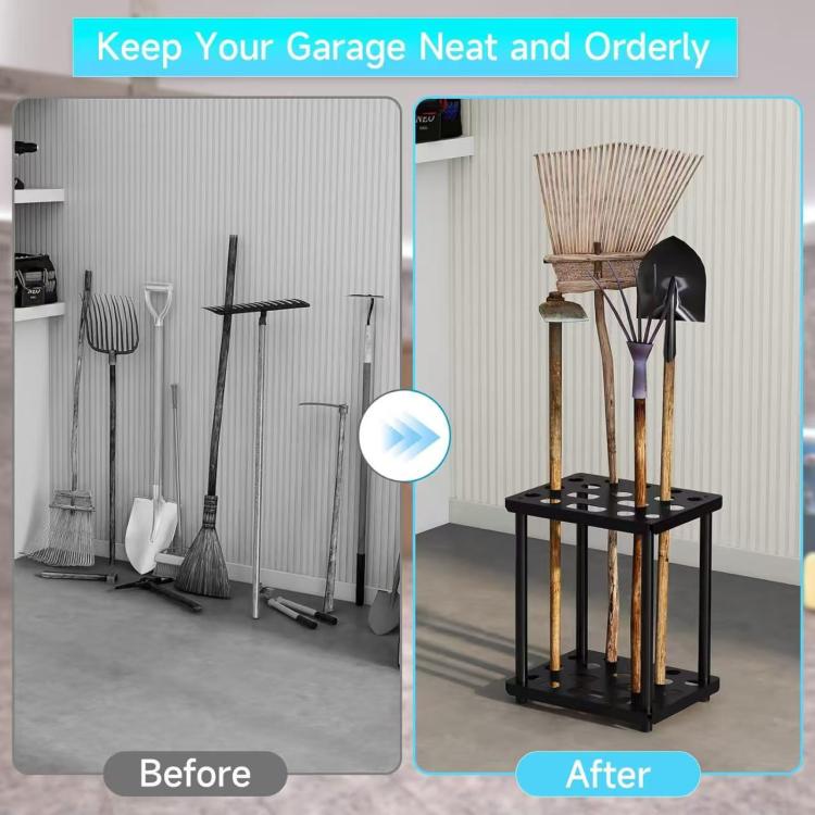 Double Layer Metal Storage Rack Shelf Powder Coated Rustic Tool Rack Hoe Broom Shovel Storage Rack