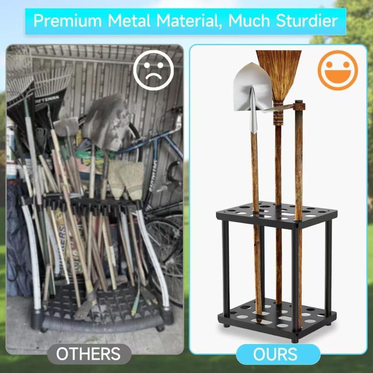 Double Layer Metal Storage Rack Shelf Powder Coated Rustic Tool Rack Hoe Broom Shovel Storage Rack