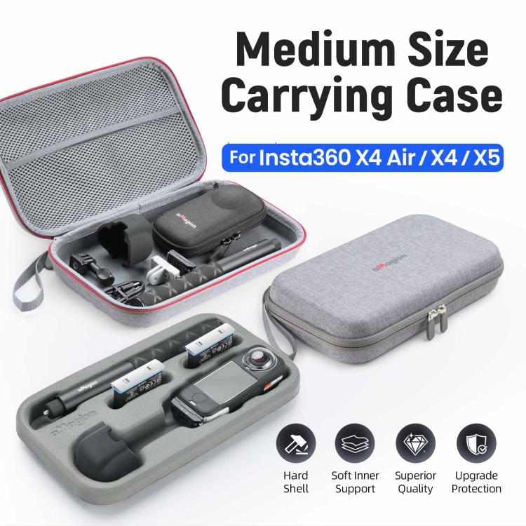 aMagisn Medium Carrying Case For Insta360 X4 Air/X4/X5 Hard EVA Shell with Removable Soft Interior - Gray