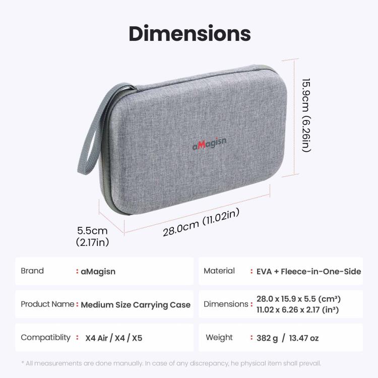 aMagisn Medium Carrying Case For Insta360 X4 Air/X4/X5 Hard EVA Shell with Removable Soft Interior - Gray