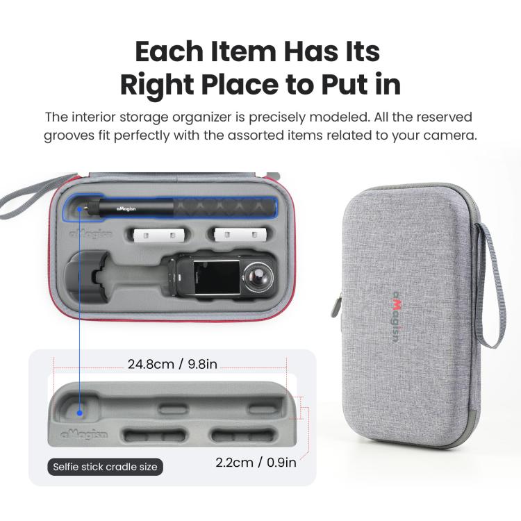aMagisn Medium Carrying Case For Insta360 X4 Air/X4/X5 Hard EVA Shell with Removable Soft Interior - Gray