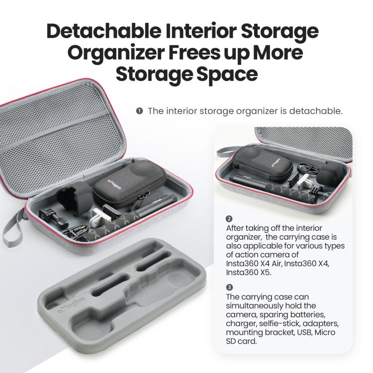 aMagisn Medium Carrying Case For Insta360 X4 Air/X4/X5 Hard EVA Shell with Removable Soft Interior - Gray