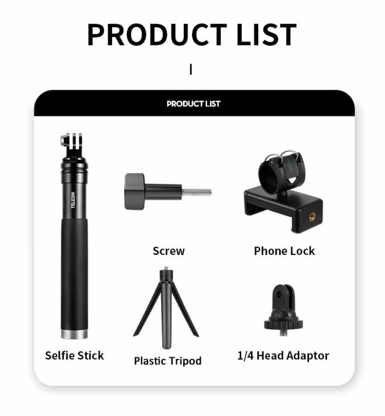 TELESIN 0.9M Selfie Stick Monopod Tripod Compatible With Action Cameras And Smartphones Plastic Tripod