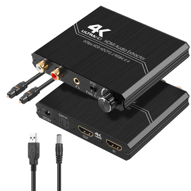 HDMI 2.0 Audio Extractor Support R/L Output And Volume Control 4K/60Hz Audio Splitter EU Plug