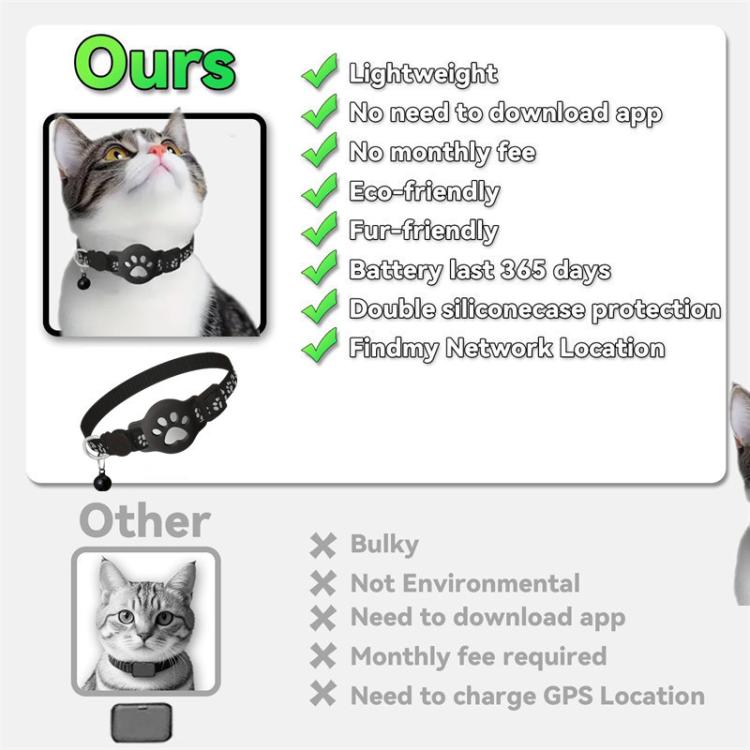 Pet Cat Tracker Collar With S10 GPS Locator Compatible with Apple Find My