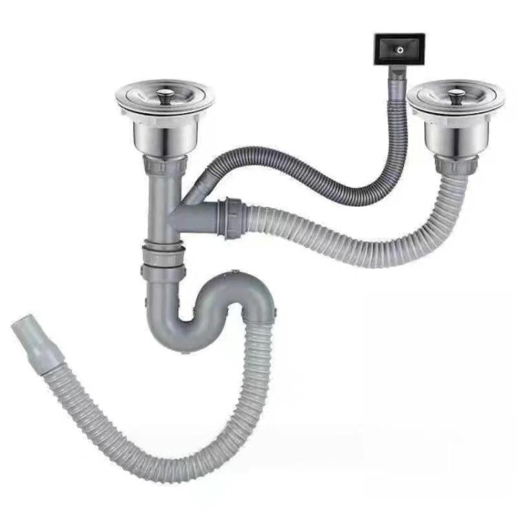 Kitchen Stainless Steel Washbasin Downpipe Fittings Anti-Odor Downpipe Drain Set, Spec: Double Slot S-bend