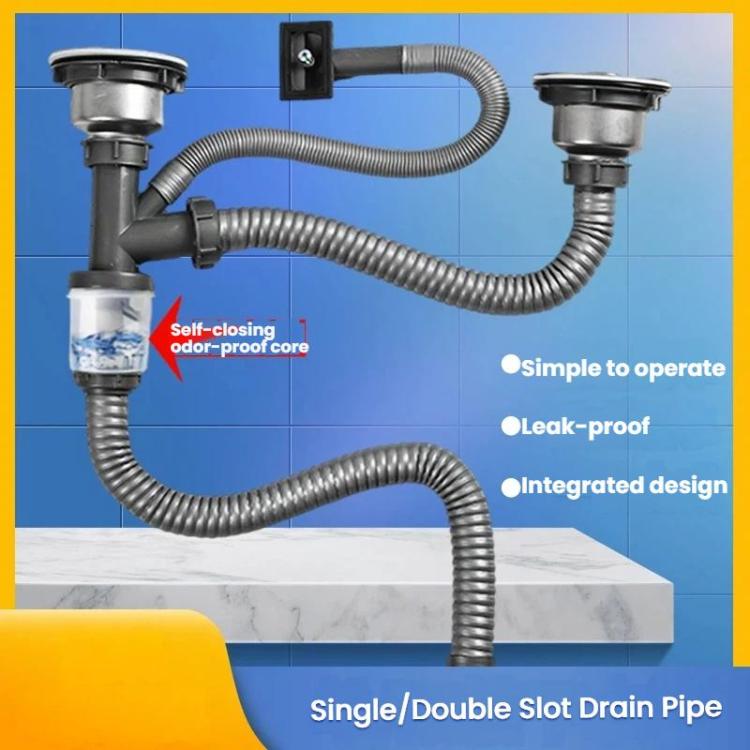 Kitchen Stainless Steel Washbasin Downpipe Fittings Anti-Odor Downpipe Drain Set, Spec: Double Slot S-bend