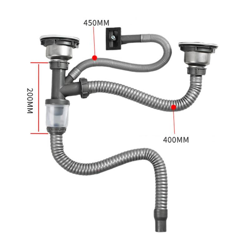 Kitchen Stainless Steel Washbasin Downpipe Fittings Anti-Odor Downpipe Drain Set, Spec: Double Slot 0.6m Tailpipe