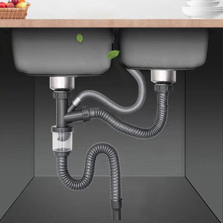 Kitchen Stainless Steel Washbasin Downpipe Fittings Anti-Odor Downpipe Drain Set, Spec: Double Slot 1m Tailpipe