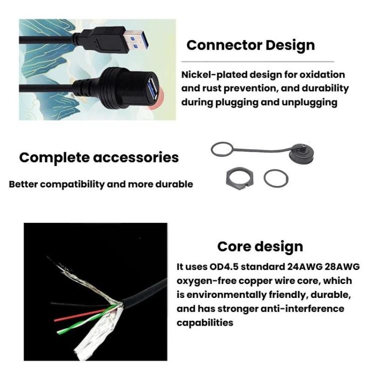 USB2.0 Male To Female 1m Car Boat Yacht Dashboard Extension AMAF Data Charging Connection Cable