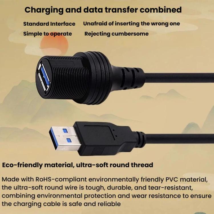 USB2.0 Male To Female 1m Car Boat Yacht Dashboard Extension AMAF Data Charging Connection Cable