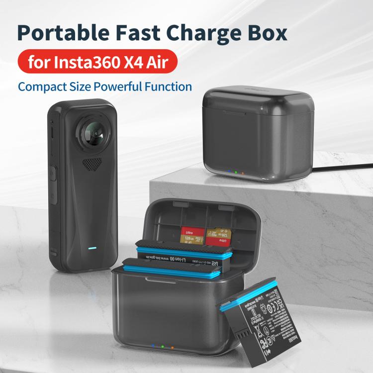 For Insta360 X4 Air AMagisn Fast Charging Case Portable Battery Charger And Storage Box - Black