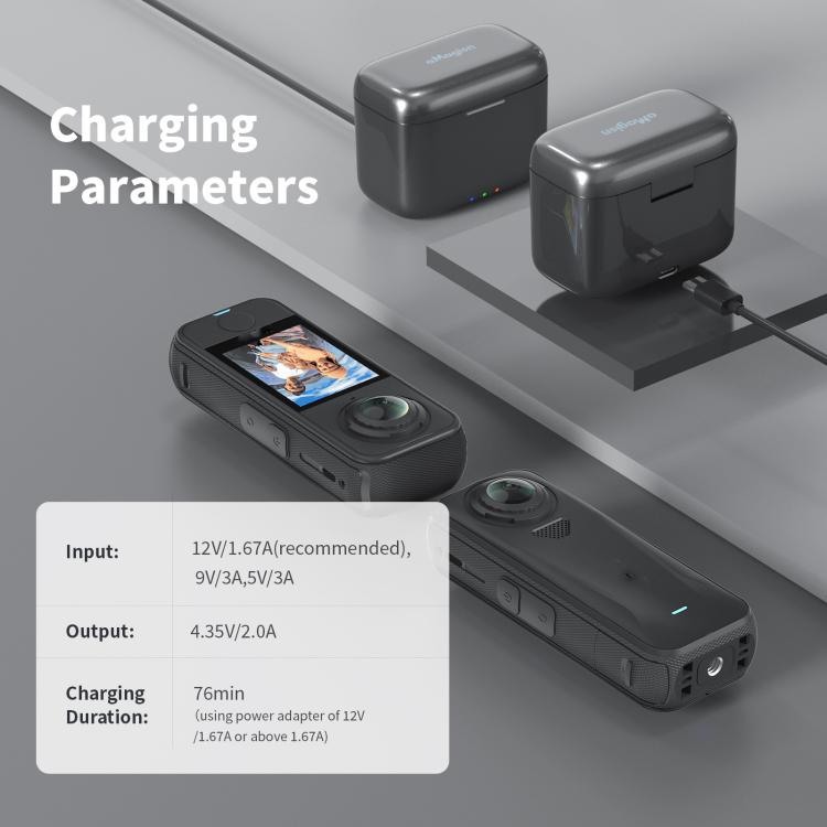 For Insta360 X4 Air AMagisn Fast Charging Case Portable Battery Charger And Storage Box - Black