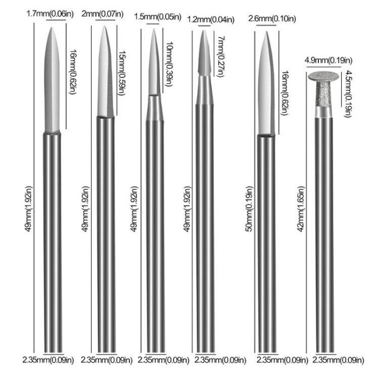 6pcs /Box 2.35mm Sword Shape Engraving Sharp Knife Electric Grinder Engraving Line Engraving Drill Bit Tool