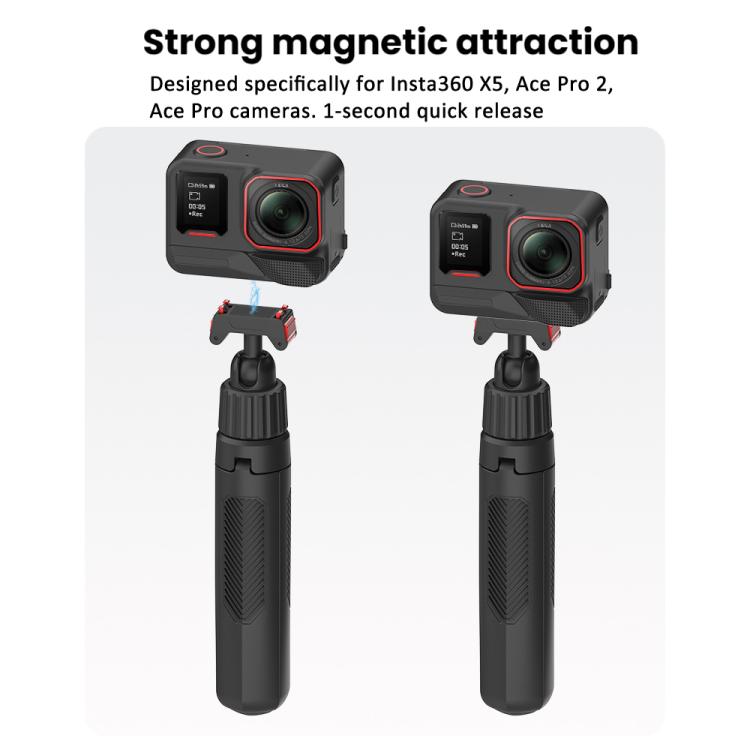 Magnetic Quick-Release Selfie Stick Tripod for Insta360 X5 / Ace Pro 2 / Ace Pro with 360-Degree Rotation - Black