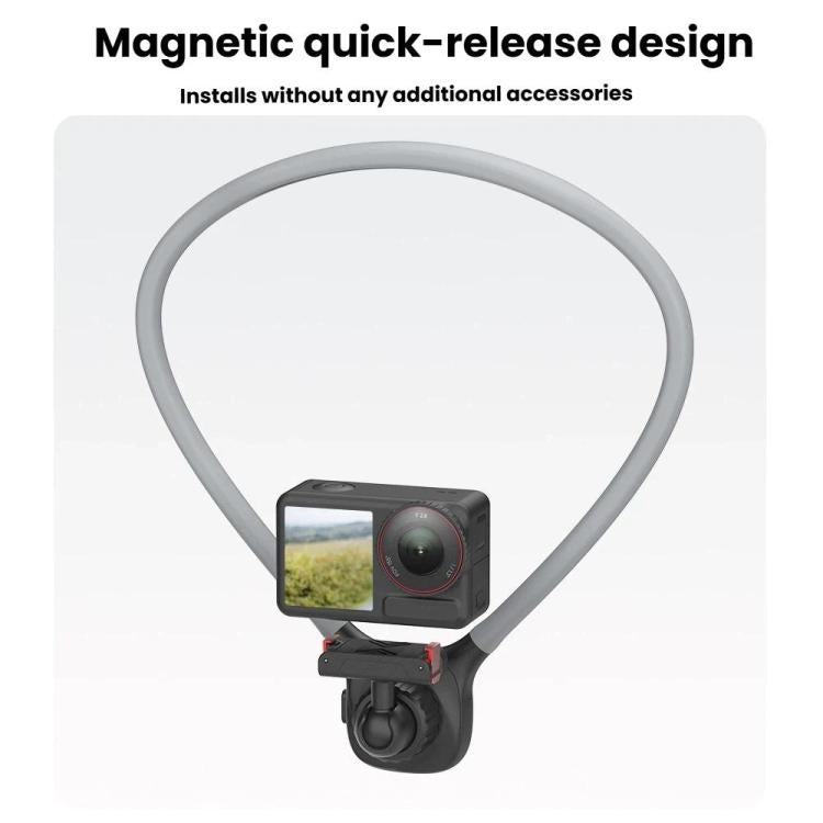 Magnetic Quick-Release Neck Mount For DJI Osmo 360 / Action 5 Pro/ 4 / 3 with 360-Degree Rotating Ball Head & Chest Strap - Black
