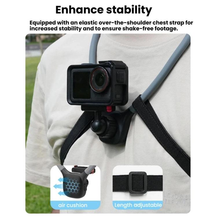 Magnetic Quick-Release Neck Mount For DJI Osmo 360 / Action 5 Pro/ 4 / 3 with 360-Degree Rotating Ball Head & Chest Strap - Black
