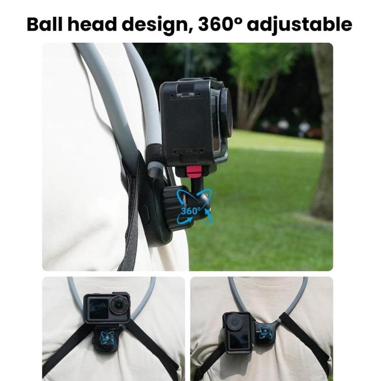 Magnetic Quick-Release Neck Mount For DJI Osmo 360 / Action 5 Pro/ 4 / 3 with 360-Degree Rotating Ball Head & Chest Strap - Black
