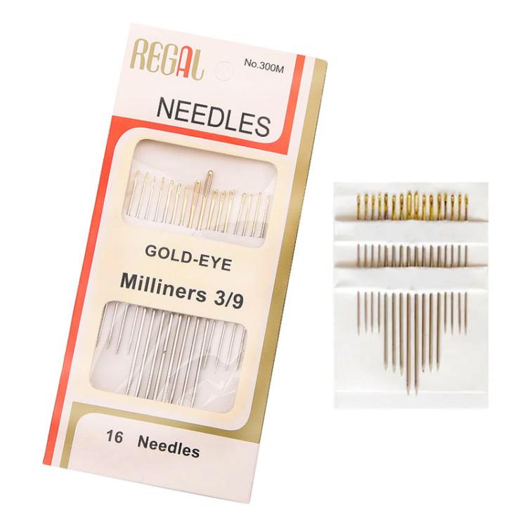 10sets Large-eyed Gold-tailed Needle 3/9 Fine Carbon Steel Hand Sewing Needle - 16 in 1