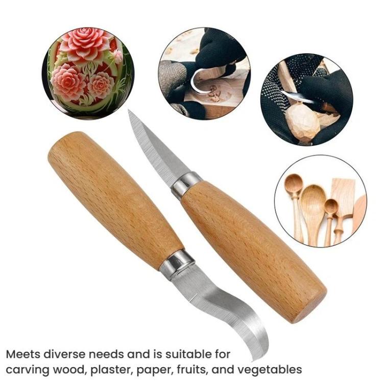 2pcs /Set Sharpening Scraping Wooden Spoon Knife Beech Handle Woodworking Carving Knife