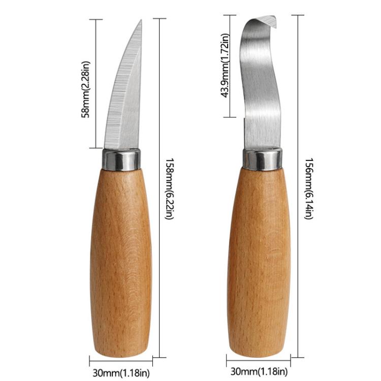 2pcs /Set Sharpening Scraping Wooden Spoon Knife Beech Handle Woodworking Carving Knife