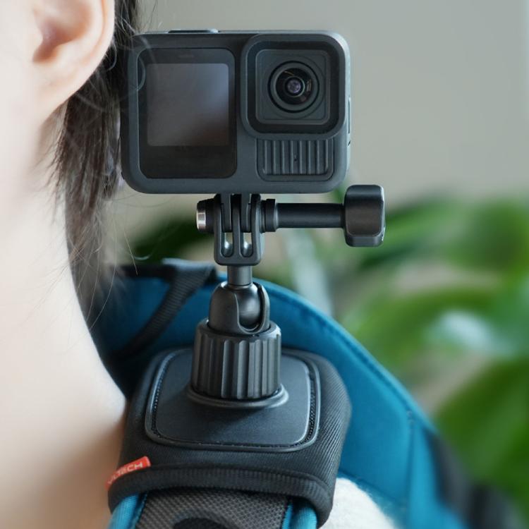 Universal Shoulder Strap Mount For Action Cameras With 360-Degree Rotating Ball Head Hands-Free POV Shooting - Black