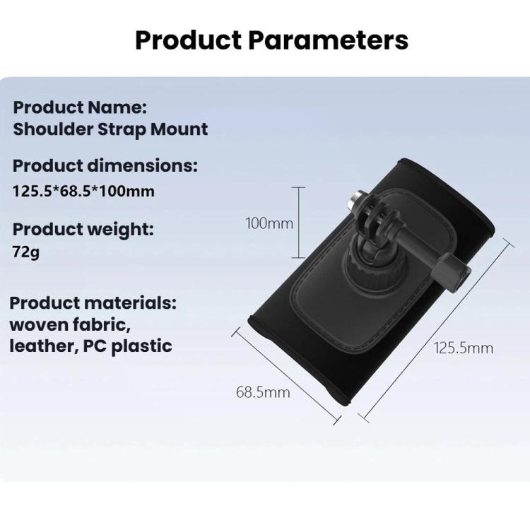 Universal Shoulder Strap Mount For Action Cameras With 360-Degree Rotating Ball Head Hands-Free POV Shooting - Black