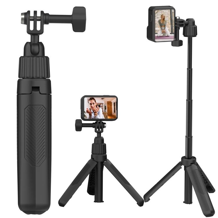 Adjustable 19-43cm Mini Handheld Selfie Stick Tripod with 360-degree Rotating Ball Head for Universal Action Cameras - Black