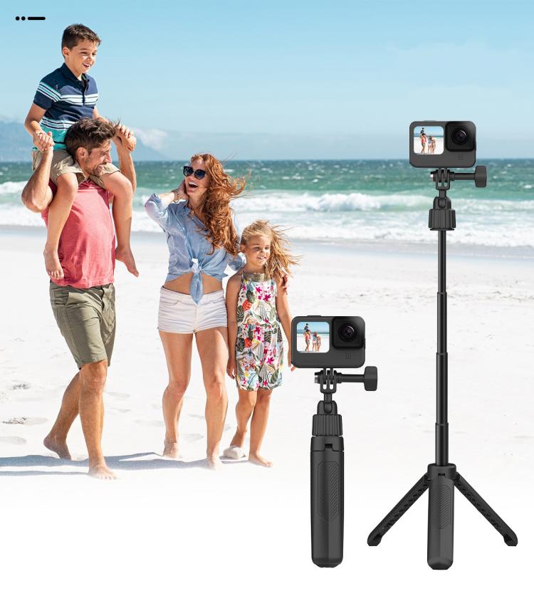 Adjustable 19-43cm Mini Handheld Selfie Stick Tripod with 360-degree Rotating Ball Head for Universal Action Cameras - Black