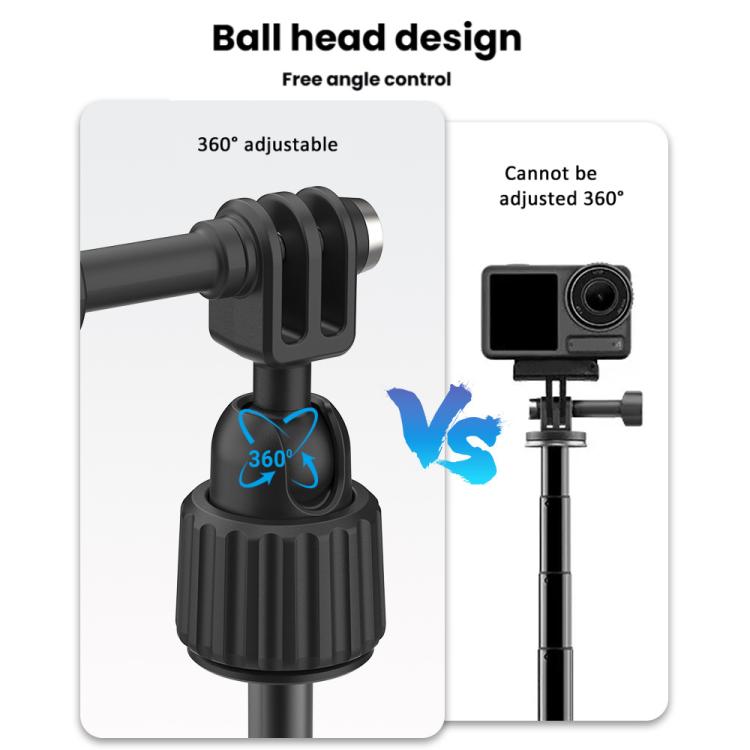 Adjustable 19-43cm Mini Handheld Selfie Stick Tripod with 360-degree Rotating Ball Head for Universal Action Cameras - Black