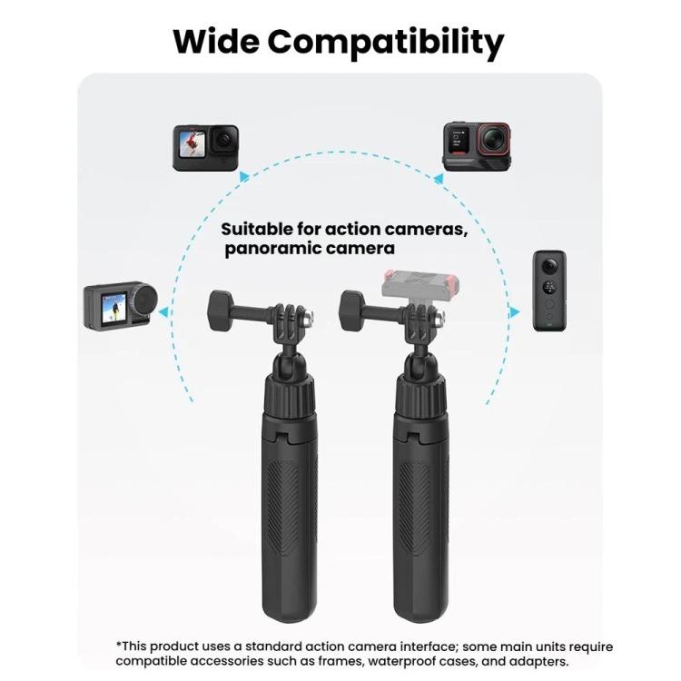 Adjustable 19-43cm Mini Handheld Selfie Stick Tripod with 360-degree Rotating Ball Head for Universal Action Cameras - Black