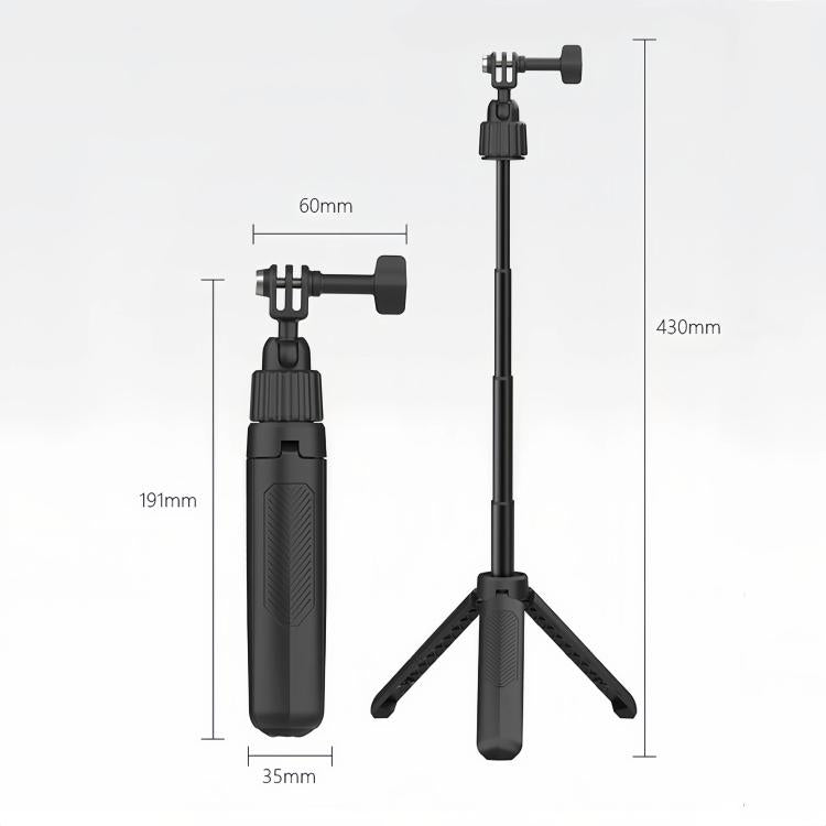 Adjustable 19-43cm Mini Handheld Selfie Stick Tripod with 360-degree Rotating Ball Head for Universal Action Cameras - Black