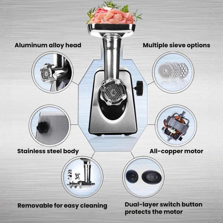 400W Stainless Steel Electric Meat Grinder With Sausage Stuffer UK Plug