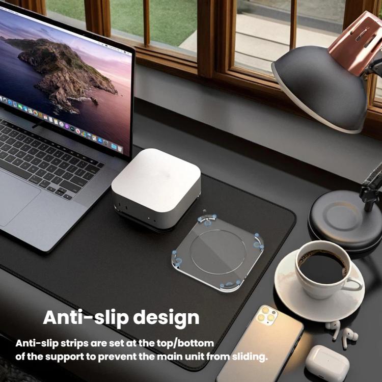 For Mac Mini M4/M4 Pro Acrylic Anti-Slip Desktop Stand Holder Secure Base - Transparent