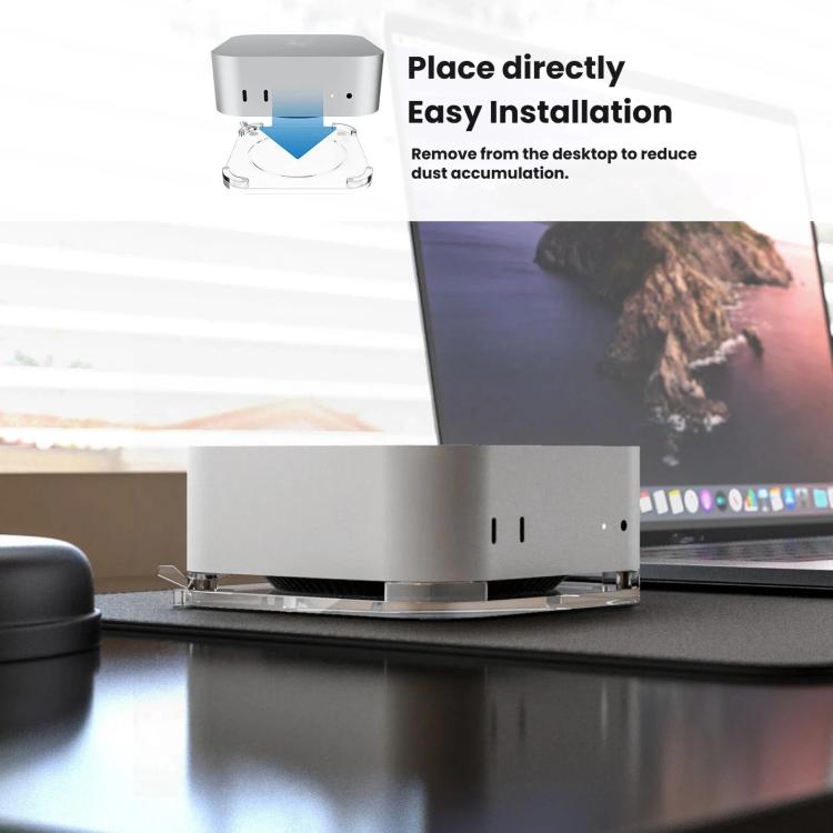 For Mac Mini M4/M4 Pro Acrylic Anti-Slip Desktop Stand Holder Secure Base - Transparent