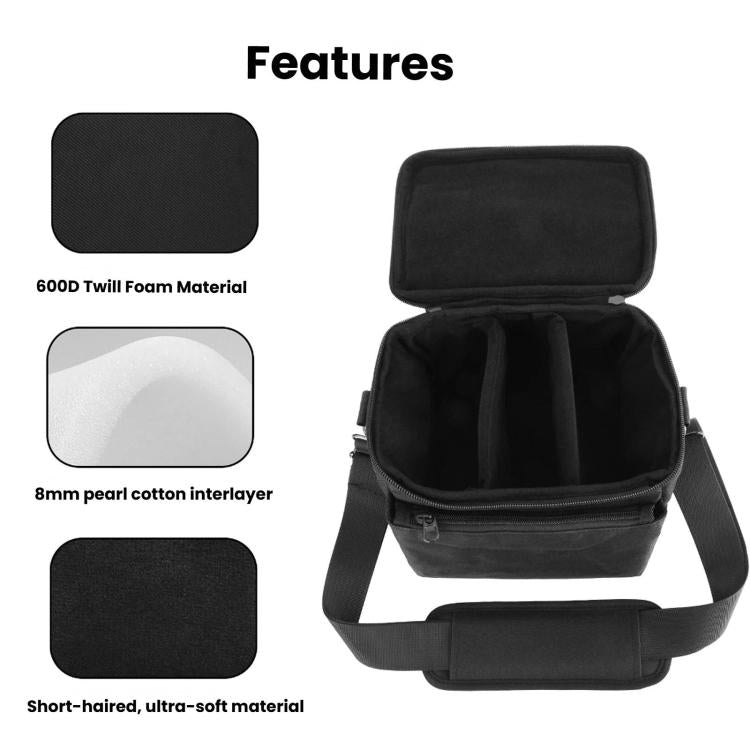 Universal DSLR Camera Bag Portable Shoulder Messenger Bag With Double Plush Dividers - Black