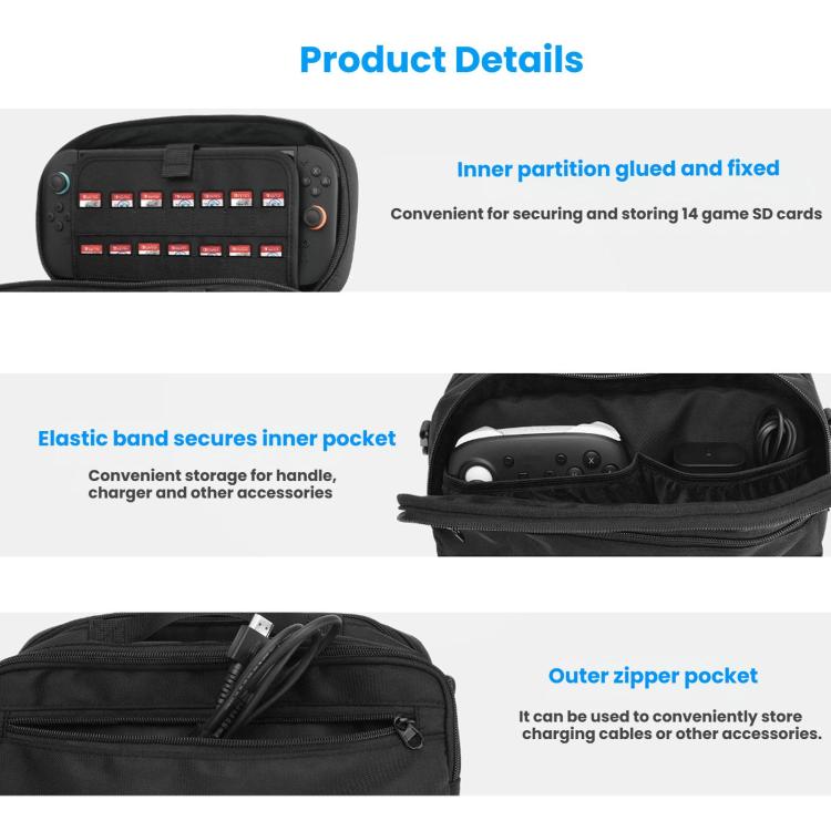 Carrying Case for Nintendo Switch 1 / 2 Protective Messenger Bag with Padded Compartment for Console, Controllers, and Accessories - Black