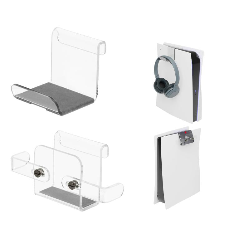 For PS5 Console Acrylic Overhead Hanger Dual Hook for Controller, Headset, and Hard Drive Storage - Clear