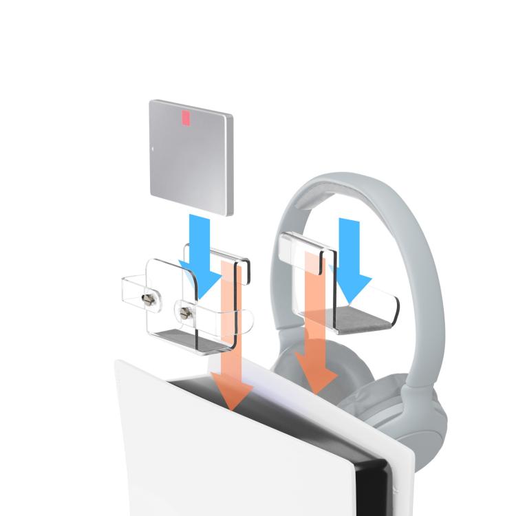For PS5 Console Acrylic Overhead Hanger Dual Hook for Controller, Headset, and Hard Drive Storage - Clear